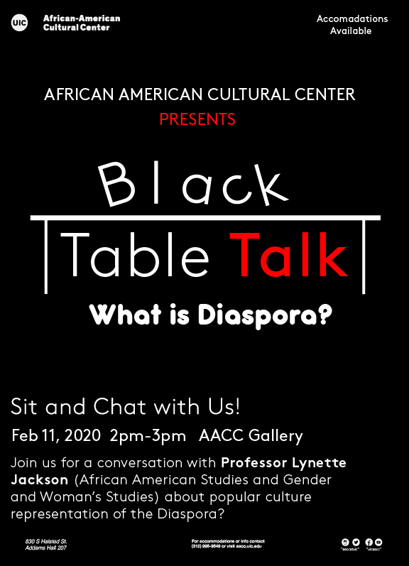 Black background with a table separating the title (Black Table Talk)